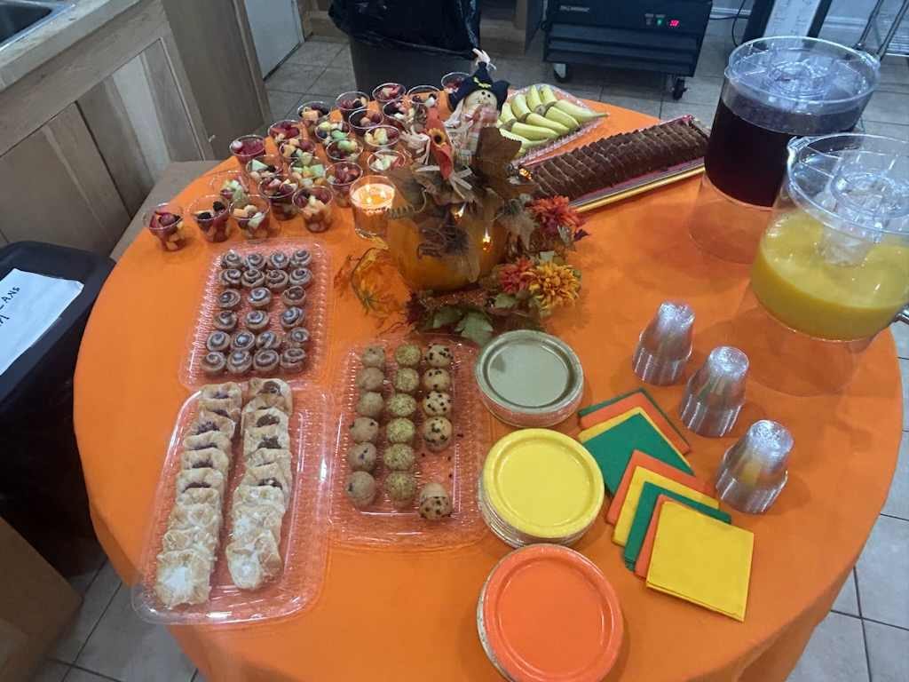 A dessert table set for a church gathering