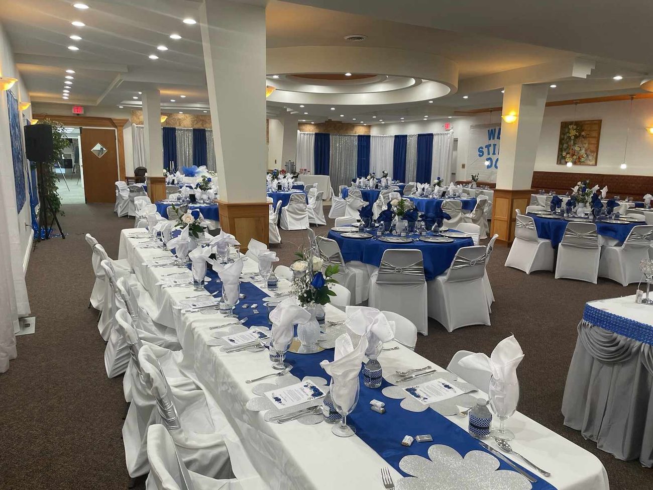 Unity Temple fellowship hall set for a banquet
