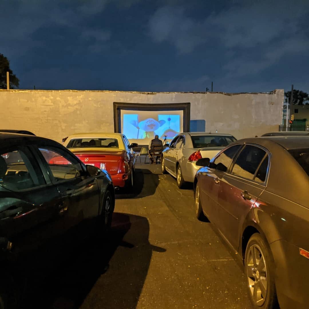 Outdoor community movie night in the church lot